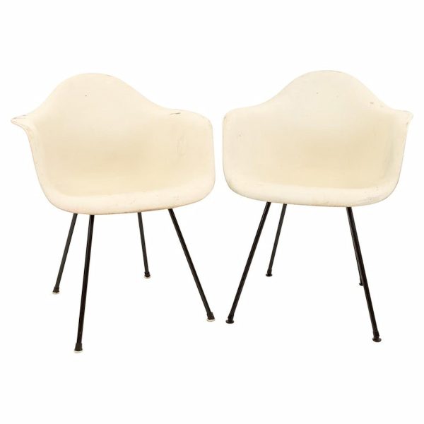 eames for herman miller mid century molded plastic x-base shell chairs - pair