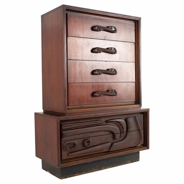 witco style pulaski mid century oceanic brutalist pedestal base 6 drawer gentlemans chest highboy