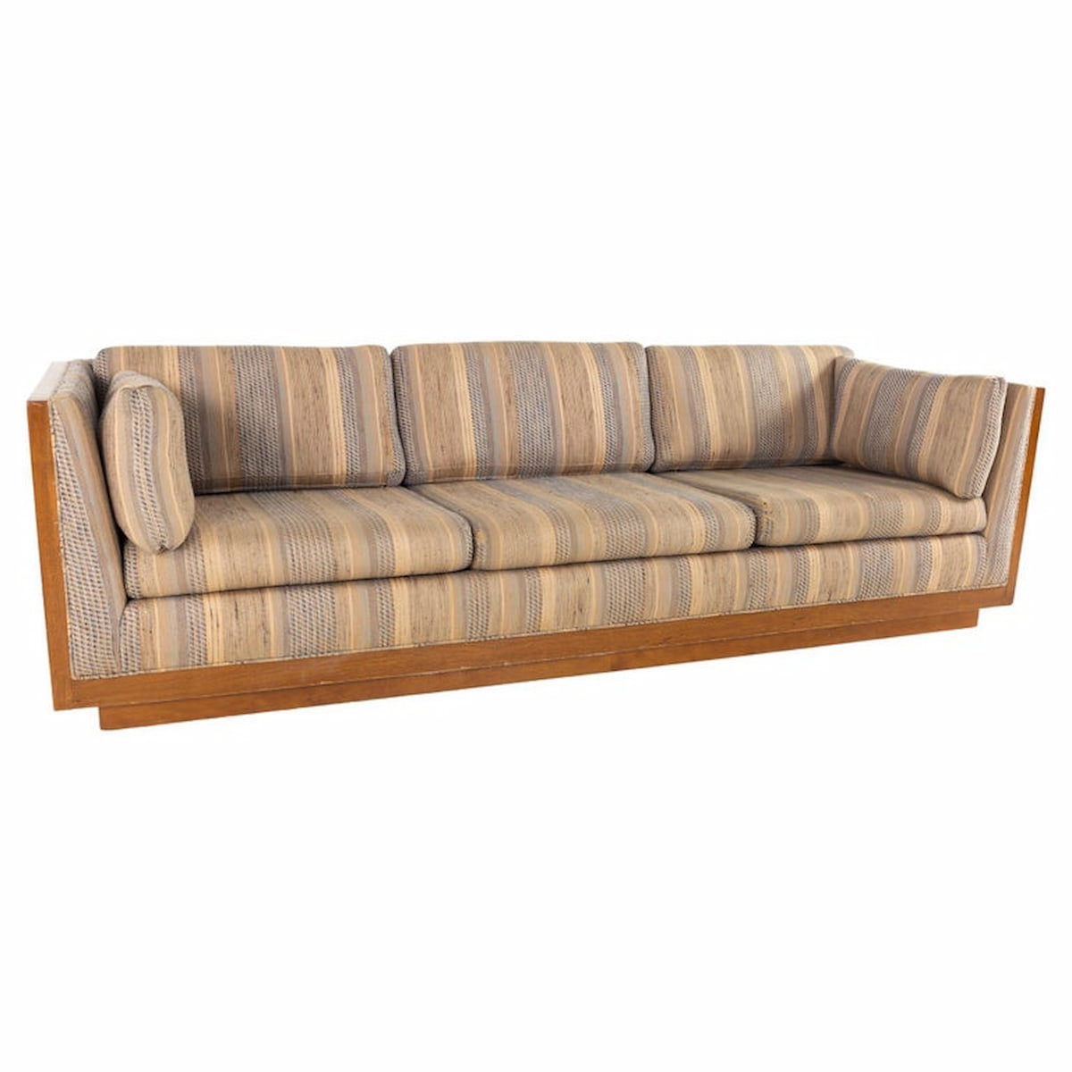 Milo Baughman Style Mid Century Walnut Floating Case Sofa