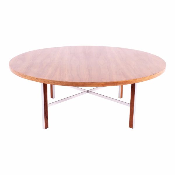 paul mccobb for calvin linear group mid century round walnut and stainless coffee table
