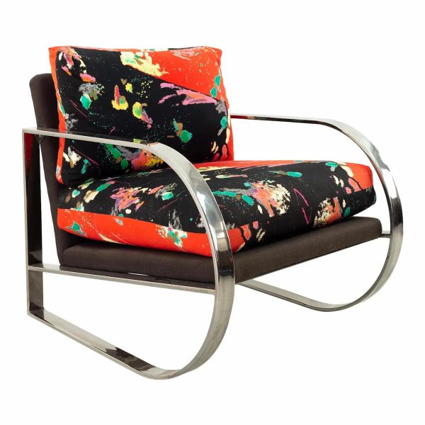 milo baughman style mid century chrome upholstered lounge chair