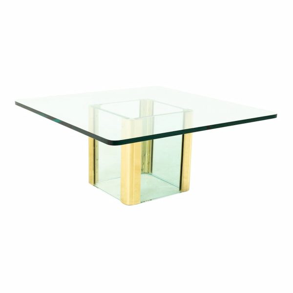 pace mid century brass and glass pedestal base coffee table