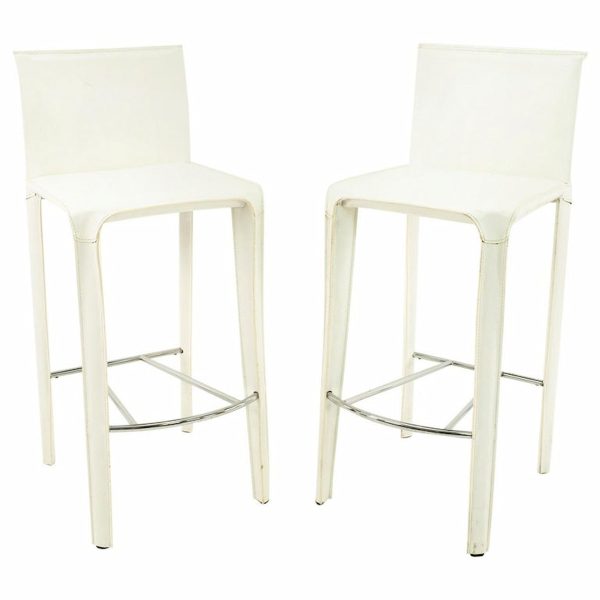 arper mid century white leather stools - pair