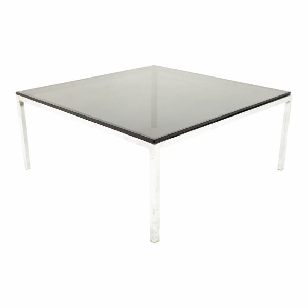 milo baughman style mid century chrome and smoked glass coffee table