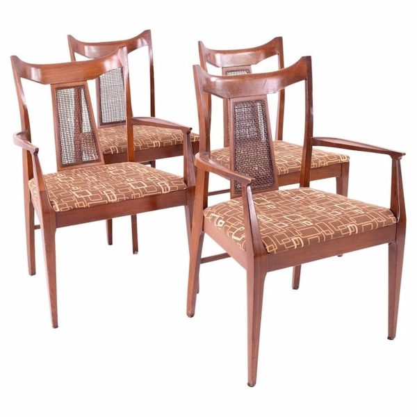 jack lenor larsen style mid century walnut and cane upholstered dining chairs - set of 4