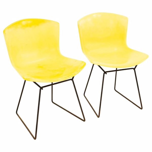 knoll mid century yellow fiberglass side chair - pair