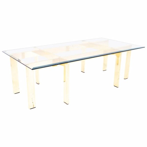 mid century rectangular glass and brass coffee table