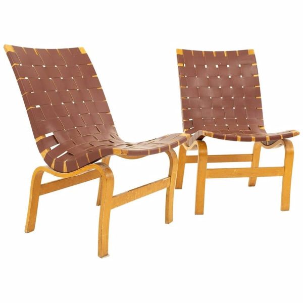 bruno mathsson model 41 eva mid century lounge chairs - pair