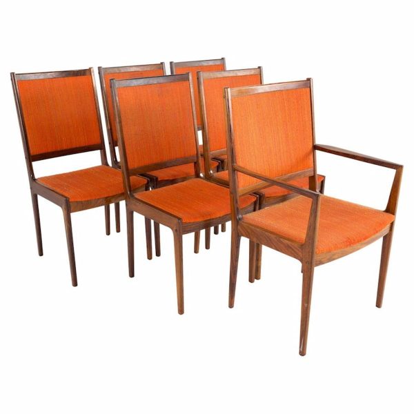 kofod larsen mid century rosewood highback dining chairs - set of 6
