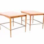 Paul Mccobb Connoisseur Mid Century Maple and Brass Side End Tables - Pair