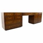John Widdicomb Mid Century Campaign Style 3 Piece Burlwood Dresser and Vanity Set
