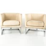 Milo Baughman for Thayer Coggin Mid Century Floating Chrome Club Lounge Chairs - Pair