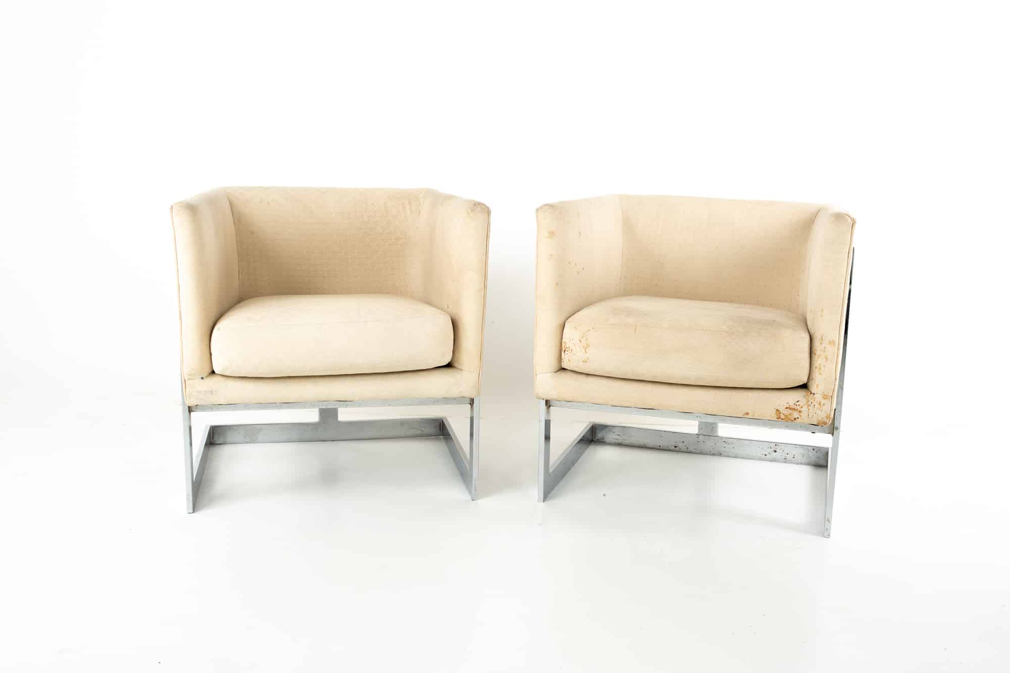 Milo Baughman for Thayer Coggin Mid Century Floating Chrome Club Lounge Chairs - Pair