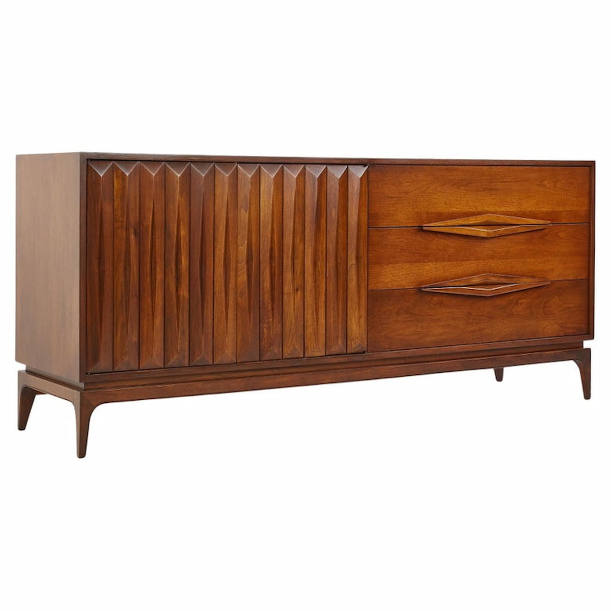 Restored Albert Parvin Style American of Martinsville Mid Century Walnut 6 Drawer Lowboy Dresser