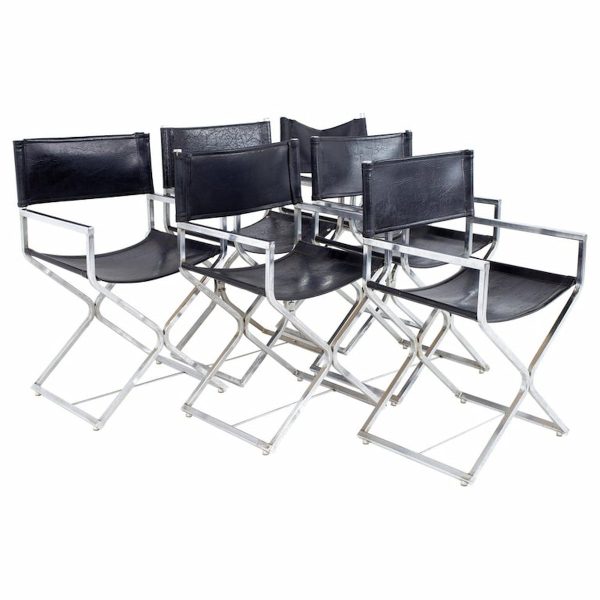 alessandro albrizzi style mid century naugahyde and chrome directors chairs - set of 6