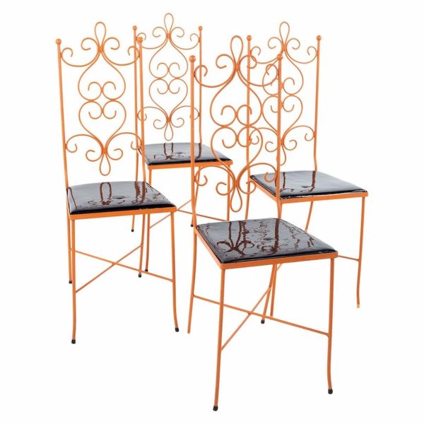 arthur umanoff style mid century orange metal dining chairs - set of 4