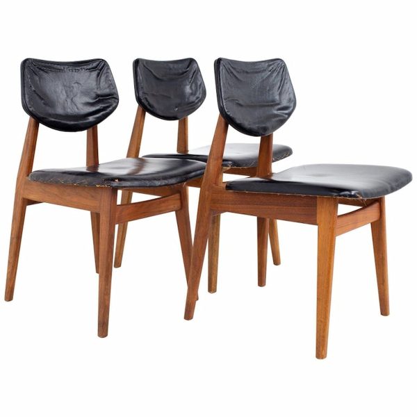 jens risom mid century walnut dining chairs - set of 3
