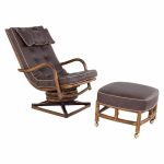 Mcguire Style Mid Century Bamboo Reclining Swivel Lounge Chair and Ottoman