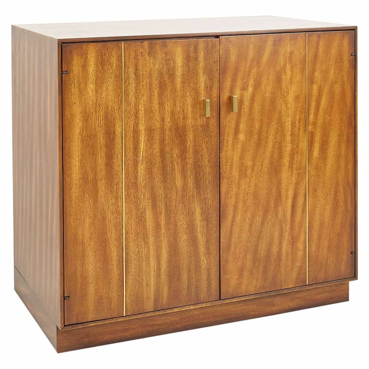 Mid Century Tigerwood and Brass Bar Record Media Base Cabinet Credenza