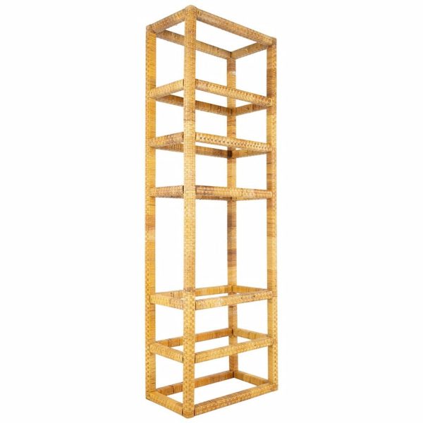 mid century tall cane and glass etagere shelf