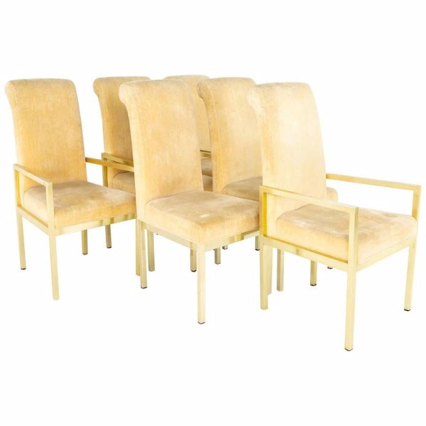 milo baughman for design institute of america mid century brass dining chairs - set of 6
