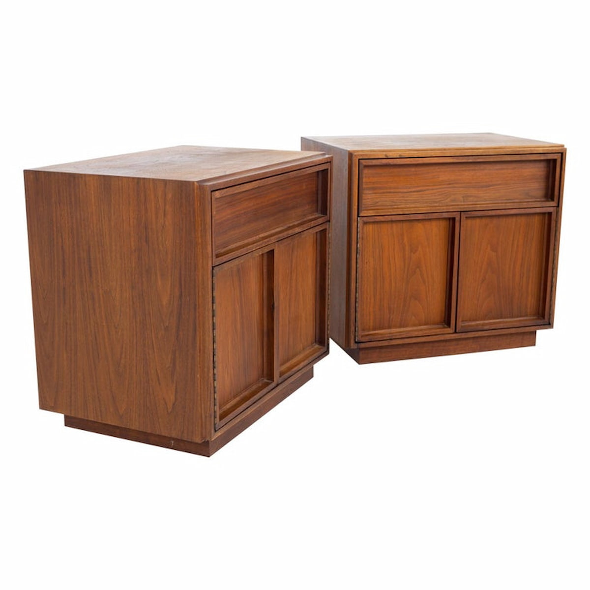 John Keal for Brown Saltman Mid Century Walnut Nightstands - a Pair