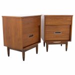 Mainline by Hooker Mid Century Walnut and Stainless Nightstands - a Pair