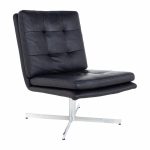 Mid Century Black Leather and Chrome Slipper Lounge Chair