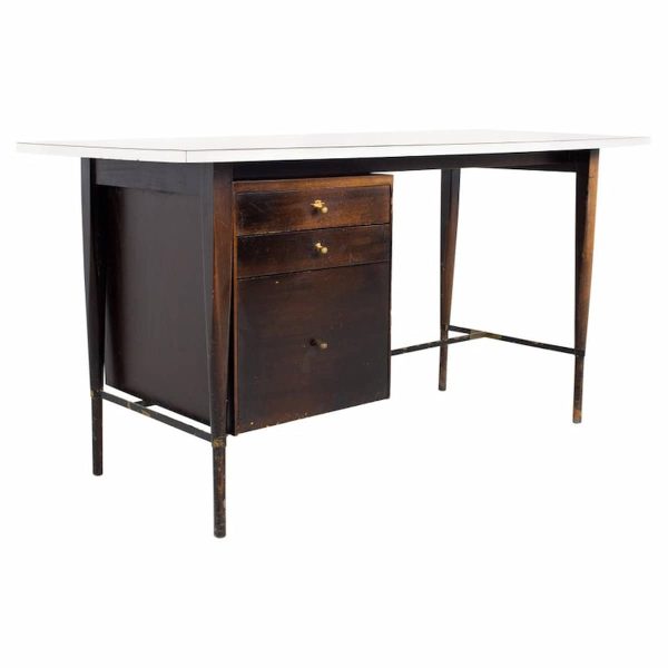 paul mccobb for calvin mid century ebonized mahogany brass and white laminate desk