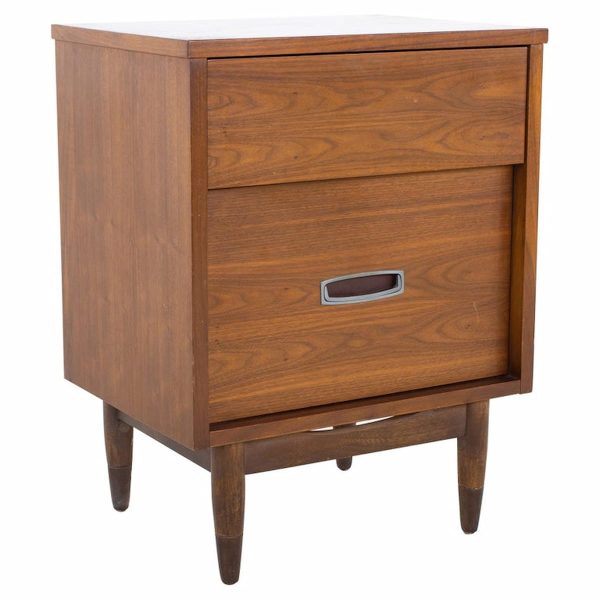 mainline by hooker mid century walnut and stainless nightstand