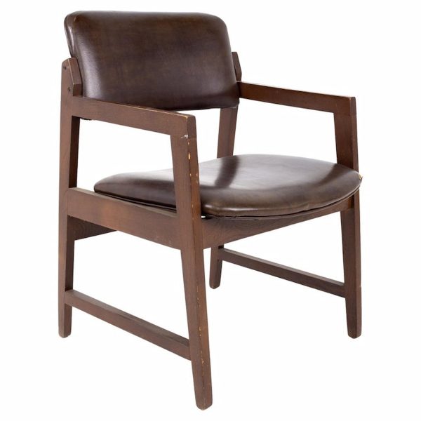 mid century dark walnut and leather desk chair