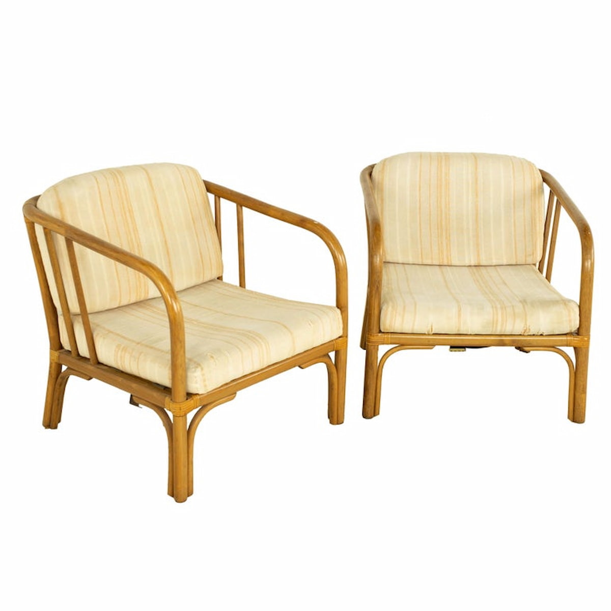 Franco Albini Style Mid Century Italian Rattan Lounge Chairs - Pair
