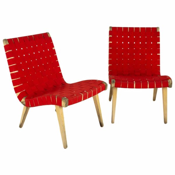 jens risom for knoll mid century strap lounge chairs - pair