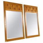 Lane Brutalist Mid Century Oak Mirror - Pair
