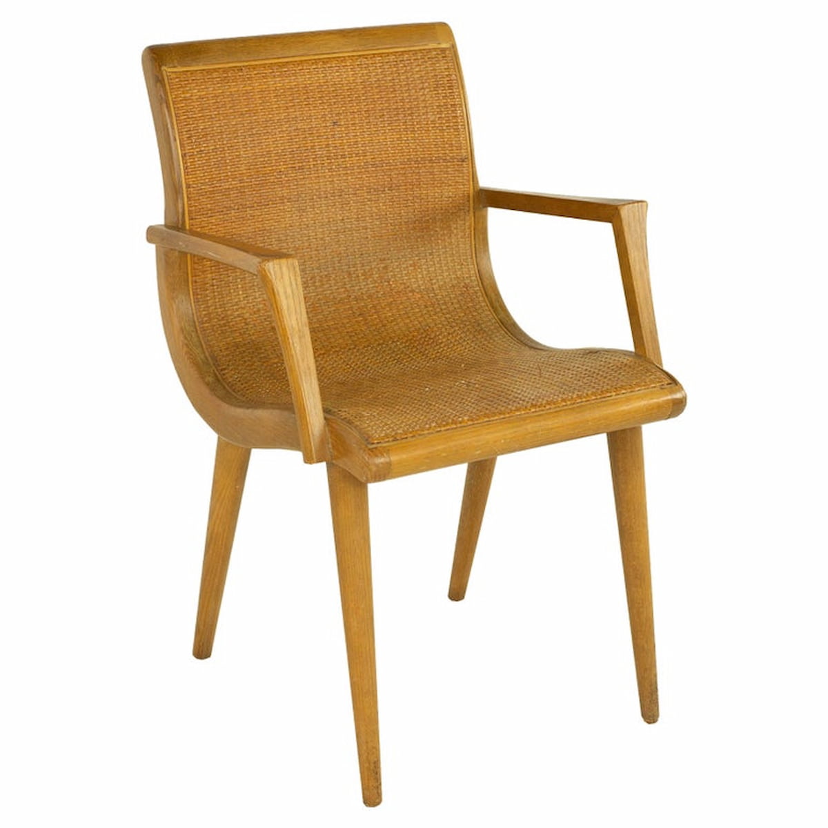 Mid Century Blonde Caned Dining Desk Chair