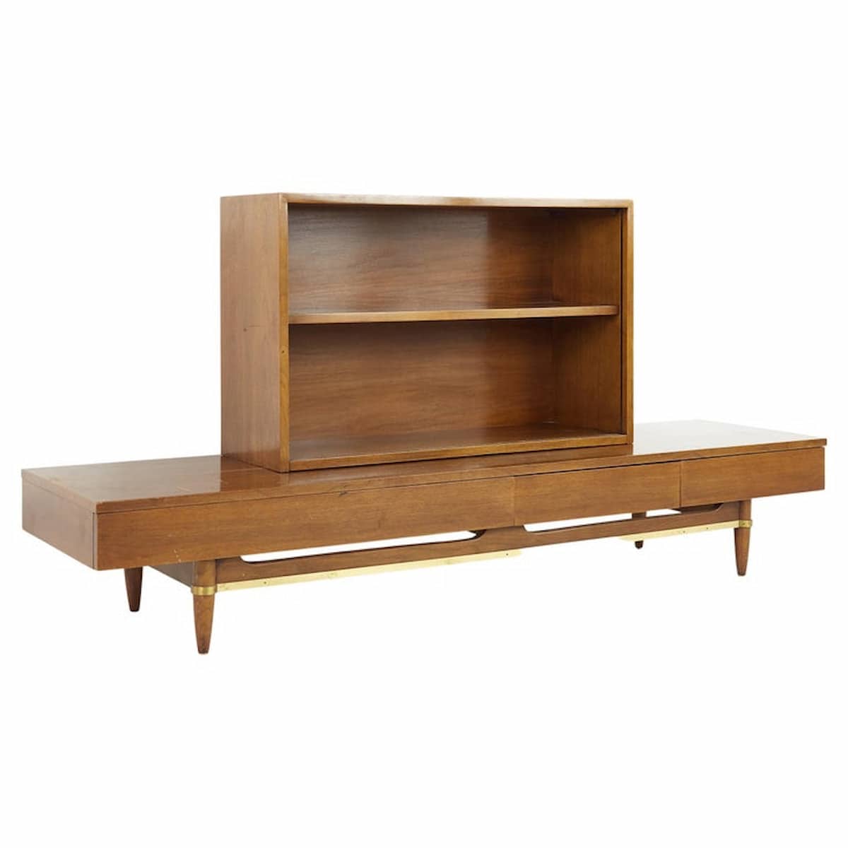 American of Martinsville Dania Mid Century Long Bench with Bookcase Box