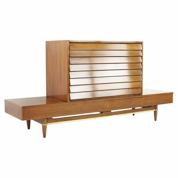 american of martinsville dania mid century long bench with three drawer box