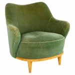 Heywood Wakefield Mid Century Green Velvet Upholstered Tub Lounge Chair