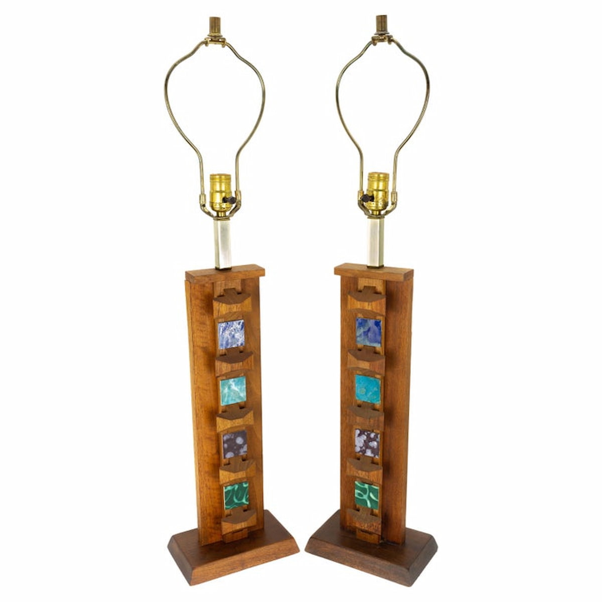 Harris Strong Mid Century Teak and Tile Table Lamps - a Pair