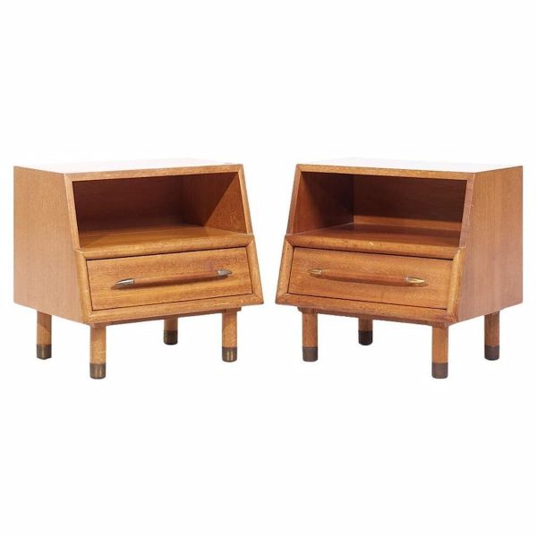 john keal for brown saltman mid century bleached mahogany nightstands - pair