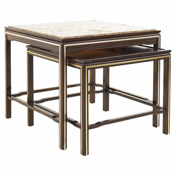 widdicomb mid century brass and travertine marble nesting tables