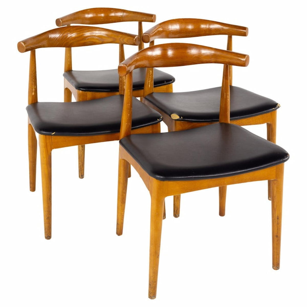 Hans Wegner Style Mid Century Walnut Horseshoe Chairs - Set of 4