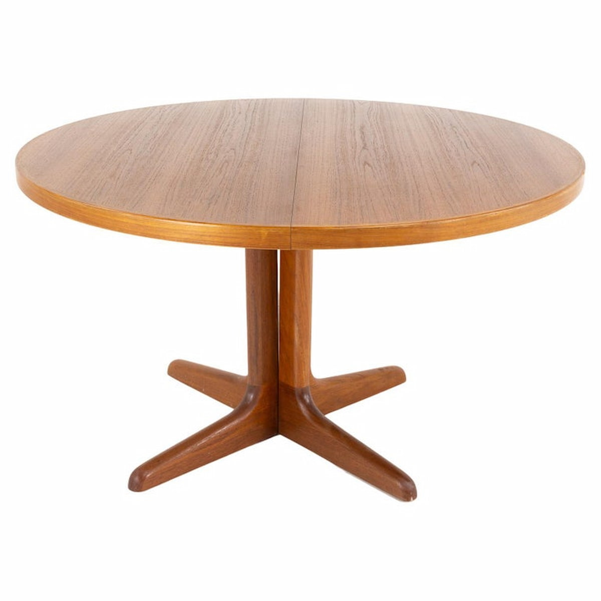 Mid Century Danish Teak Pedestal Base Dining Table with 2 Leaves