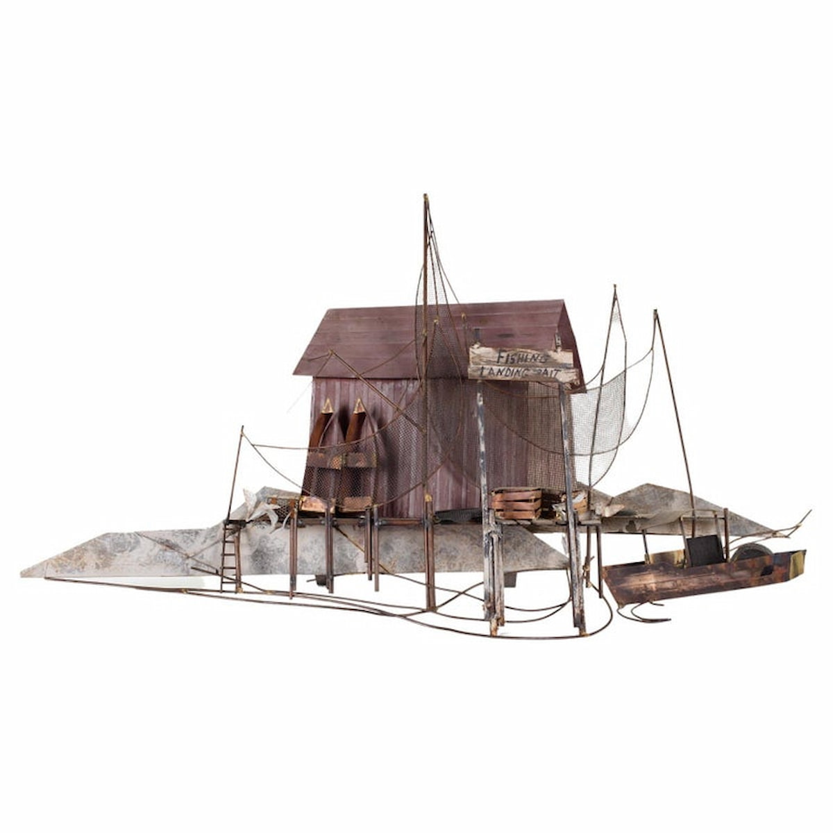 Curtis Jere Mid Century Fishing Village Metal Sculpture