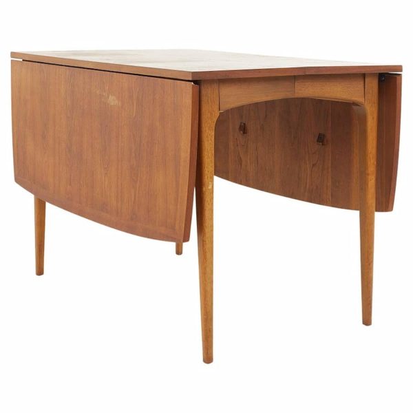 lane rhythm mid century walnut drop leaf expanding dining table with 2 leaves