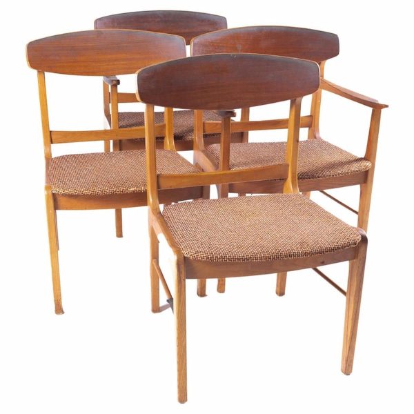 mid century walnut cats eye dining chairs - set of 4