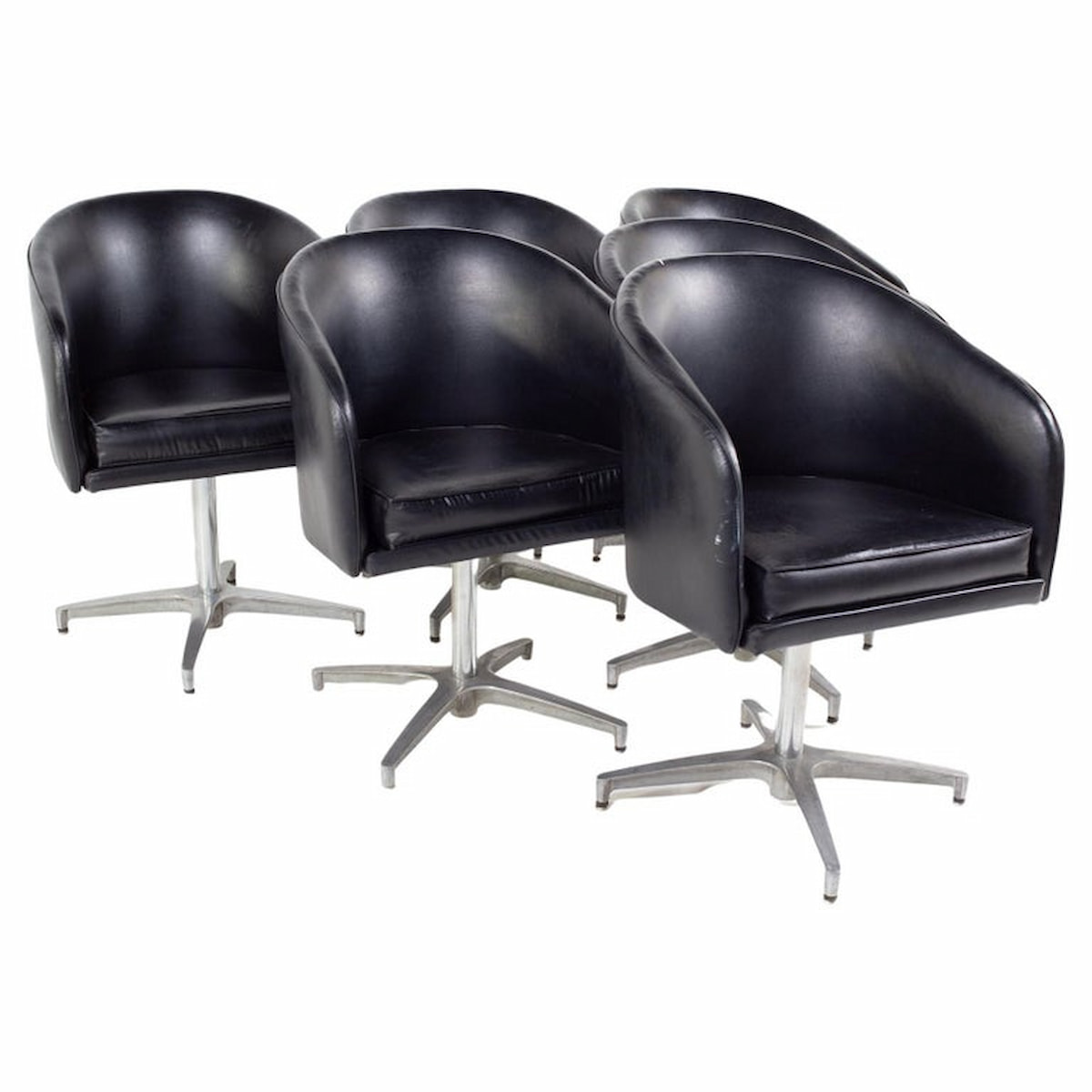 Overman Style Mid Century Black Vinyl Pod Occasional Lounge Chair - Set of 6