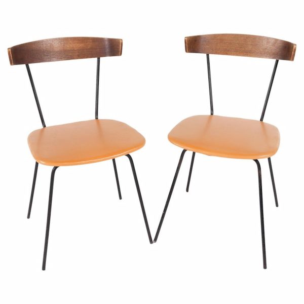 paul mccobb style clifford pascoe mid century walnut wrought iron dining chairs - a pair