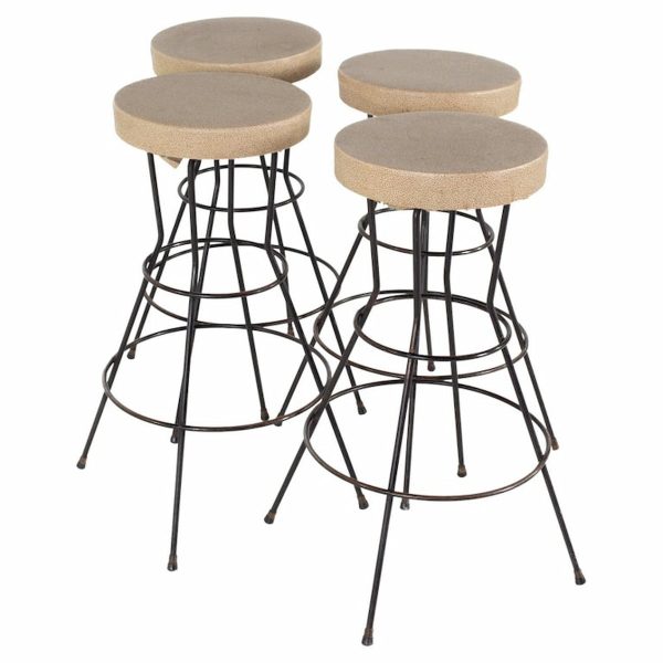 weinberg style mid century brown vinyl and iron stools - set of 4