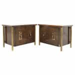 Bernhard Rohne for Mastercraft Mid Century Burlwood and Brass Nightstands - a Pair